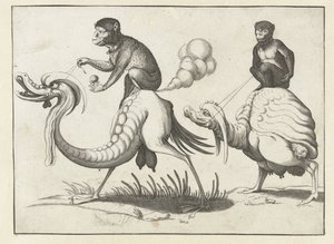 Zwei Monster, geritten von Affen