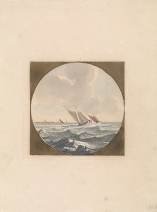 Zwei Segelschiffe auf See und eine Stadt an der Küste (Schiffe auf See, Serie B) von Anonymous