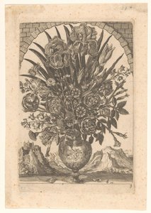 Vase mit Blumen und Berglandschaft von Anonymous