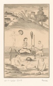 Fünf indische Figuren um ein Lagerfeuer