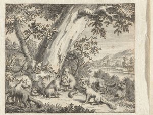 Fuchs, der seinen Schwanz schneiden ließ (Entwürfe für Illustrationen für eine Ausgabe von Jean de la Fontaine