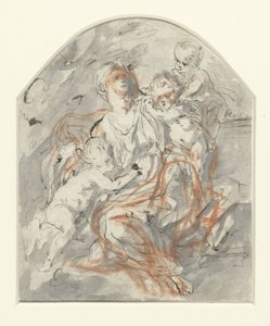 Frau (Caritas?) mit drei Kindern