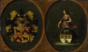 Wappenbrett mit den Wappen des Ehepaares Pieter Courten und Hortensia del Prado, 1625 von Anonymous