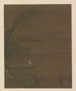 Wasserlandschaft mit Fischer in einem Einbaum