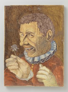 Platte aus Fayence mit Mann mit Blume von Anonymous