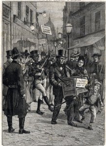 Ein Bettler namens Viscount Hinton, ein barbarischer Orgelspieler in den Straßen Londons, wurde nach dem Tod seines Vaters Lord Poulett Millionär, der ihm sein Vermögen vermachte. Gravur. In „Le Petite Parisien“, am 12.02.1899. Private Sammlung