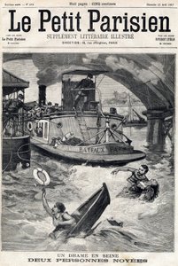 Unfall in der Seine: zwei Personen in einem ertrunkenen Boot. In „Le Petit Parisien“ am 25.04.1897