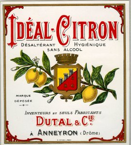 Werbung für französisches Zitronengetränk namens Ideal-Lemon (Chromolithografie)