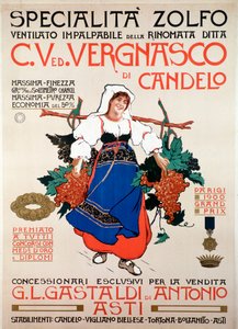Werbeplakat für das Fungizid gewinnertes Schwefel, hergestellt von der italienischen Firma Vergnasco Candelo, 20. Jahrhundert von Anonymous Anonymous