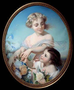 Allegorie des Sommers Eine Mutter und ihre Enkelin halten Blumensträuße. Anonymes Gemälde. 18. Jahrhundert Rouen, Musée des Beaux Arts von Anonymous Anonymous