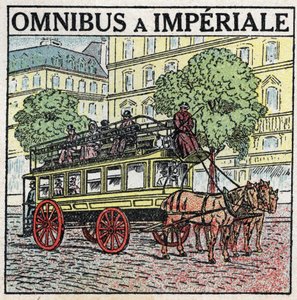 Tierische Traktion: Omnibus a imperiale im 19. Jahrhundert. Anonyme Illustration von 1925. Private Sammlung.