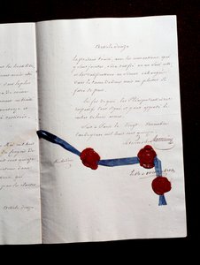 Artikel 12 des Vertrags von 1815 zwischen Frankreich und den Koalitionsmächten. Zweiter Pariser Vertrag, unterzeichnet von Armand Emmanuel de Vignerot du Plessis, Herzog von Richelieu (1766-1822): Der Vertrag sieht die Zusammenarbeit zwischen Österreich, d von Anonymous Anonymous