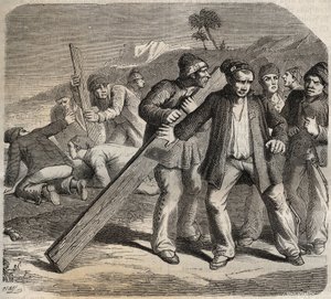 Fluchtversuch im Fort von Belle-Île-en-Mer im 19. Jahrhundert. Gravur in 
