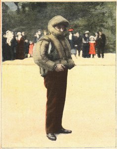 Luftfahrt: Luftanzug zum Schutz von Fliegern vor dem Absturz. Gravur in „Le petit parisien“ am 16.10.1910. Private Sammlung. von Anonymous Anonymous