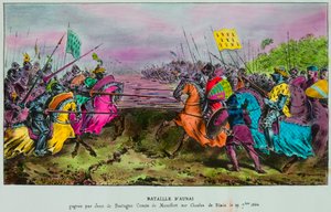 Schlacht von Auray am 29. September 1364. Letzte Schlacht der Erbfolgekriege in der Bretagne zwischen einer anglo-bretonischen Armee und den Truppen von Johann IV. von Bretagne (Johann III. von Montfort, Jean Le Conquereur oder Le Vaillant) von Anonymous Anonymous
