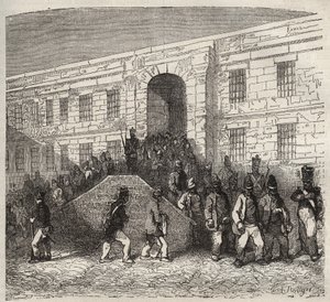 Bagne von Brest im 19. Jahrhundert. Gravur in „Histoire des bagnes depuis leur création à nos jours“ (1877) von Pierre Zaccone (1817-1895). Private Sammlung
