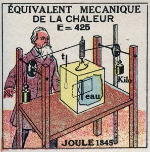 Kalorimetrie: mechanisches Äquivalent der Wärme, entdeckt von James Prescott Joule (1818-1889) im Jahr 1845. Anonyme Illustration von 1925. Private Sammlung.