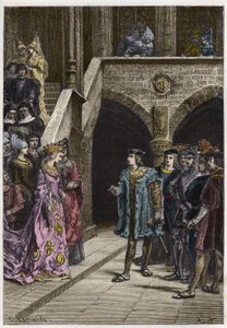 Karl VIII. und Anne de Bretagne - Treffen zwischen König Karl VIII. (1470-98) und Königin Anne von Bretagne - Gravur aus „L