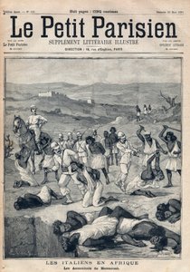 Die Eroberung von Eritrea durch Italien. Die Morde von Massawa (Eritrea). Gravur in „Le petit Parisien“ vom 22.03.1891. Private Sammlung.