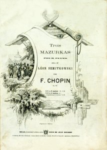 Titelblatt von „Drei Mazurken für Klavier, Opus 50“ gewidmet Leon Szmitkowski, komponiert von Frederic Chopin (1810-1849).