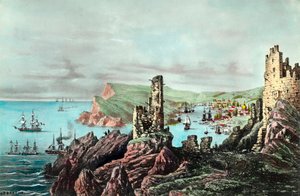 Krimkrieg: Blick auf den Hafen von Balaklava auf der Krim. Gravur um 1854-1855. Private Sammlung von Anonymous Anonymous