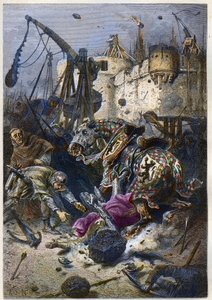 Tod von Simon IV. von Montfort (1150-1218), französischer Aristokrat, bei der Belagerung von Toulouse im Jahr 1218 - Tod von Simon de Montfort während der Schlacht von Toulouse, 25. Juni von Anonymous Anonymous