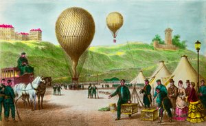 Abflug eines Ballonposten und Brieftauben während der Belagerung von Paris 1870, private Sammlung