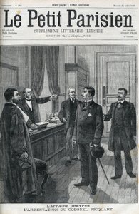 Dreyfus-Affäre, 1898, die Verhaftung von Oberstleutnant Georges Picquart (1854-1914). In „le petit Parisien“ von 1898.
