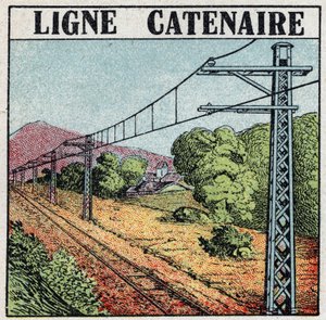 Elektrische Eisenbahnen: Katenarlinie. Anonyme Illustration von 1925. Private Sammlung.
