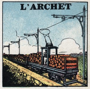 Elektrische Straßenbahnen: der Bügel. Anonyme Illustration von 1925. Private Sammlung.