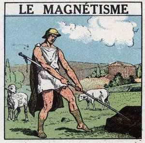Elektrische Phänomene: Magnetismus wurde in der Antike entdeckt. Der griechische Hirte Magnes konnte seinen Eisenstab nicht vom Boden lösen. Er stellte fest, dass dieses Phänomen von der Anziehung eines Steins namens Magnetit oder Magnetitoxid herrührte. A von Anonymous Anonymous
