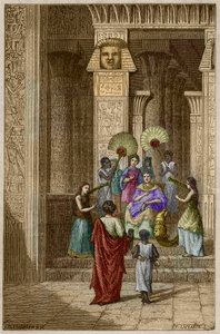 Euklid präsentiert Ptolemaios I. Soter sein Werk über die Elemente der Geometrie - Gravur in „Vie des savants illustres“