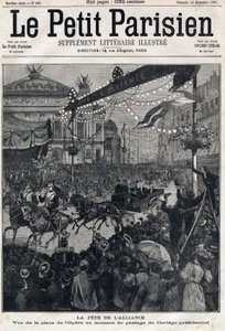 Fest der französisch-russischen Allianz: Blick auf den Opernplatz während der Passage des Präsidentenkonvois von Felix Faure (1841-1899). In „Le Petit Parisien“ am 12.09.1897 von Anonymous Anonymous