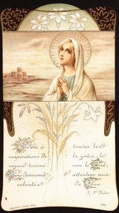 Der Gläubige folgt allen Eingebungen der Gnade, der Blick richtet sich zum Himmel, Maria blieb aufmerksam auf die Wünsche Gottes. Andachtsbild. 20. Jahrhundert. Private Sammlung von Anonymous Anonymous
