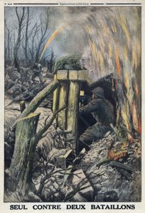 Erster Weltkrieg 1914-1918. Ein französischer Offizier kämpft allein gegen zwei Bataillone der deutschen Armee im Bois de Caures. In „Le Petit Journal“, am 14.05.1916. Private Sammlung von Anonymous Anonymous