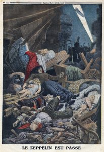 Erster Weltkrieg 1914-1918 (Krieg 14-18). Zivilbevölkerung in ihrem Haus durch die Bombardierung eines Zeppelins der deutschen Luftwaffe getötet. In „Le Petite Journal“, am 13.02.1916. Private Sammlung von Anonymous Anonymous