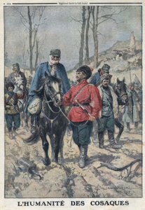 Erster Weltkrieg 1914-1918. Pferde werden kranken oder verletzten österreichischen Gefangenen der Kaukasusarmee geliehen. In „Le Petite Journal“, am 23.07.1916. Private Sammlung von Anonymous Anonymous