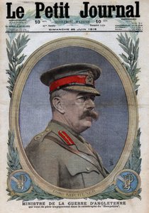 Erster Weltkrieg 1914-1918. Porträt des englischen Kriegsministers Horatio Herbert Kitchener (1850-1916). In „Le Petite Journal“, am 25.06.1916. Private Sammlung