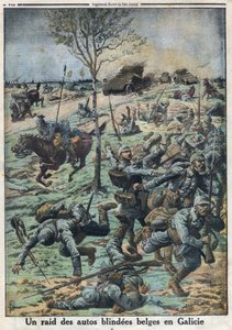 Erster Weltkrieg 1914-1918. Überfall belgischer gepanzerter Autos in Galizien. In 