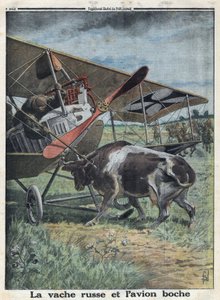 Erster Weltkrieg 1914-1918. Kuh in Russland verhindert den Start eines deutschen Armeeflugzeugs. In „Le Petit Journal“, am 22.10.1916. Private Sammlung von Anonymous Anonymous