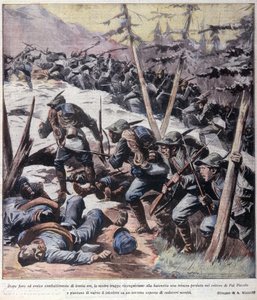 Erster Weltkrieg: Italienische Alpenjäger erobern den Pal Piccolo in den italienischen Alpen zurück, 1916. Illustration aus 