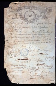 Französische Revolution: Bürgerschaftsbescheinigung von Guiot de Saint-Florent (Saint Florent) genannt Florent-Guiot (oder Florent-Guyot) (1735-1834), ein Revolutionär und Vertreter des Volkes, durch das Revolutionäre Komitee von Lille datiert 16 Jahre II 