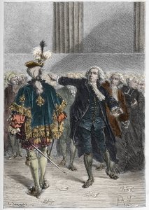 Französische Revolution - Treffen der Generalstände am 23.06.1789: Honore Gabriel Riqueti, Graf von Mirabeau (1749-1791), apostrophiert Henri Evrard, Marquis von Dreux Breze (1762-1829) - Generalstände in Versailles