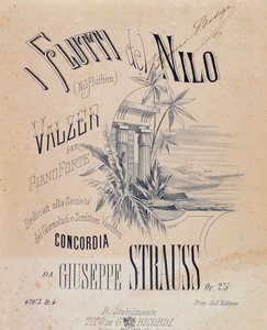 Frontispiz der Noten von „Nile Waters Waltzes“ für Klavier von Josef Strauss