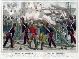 Krimkrieg - Schlacht von Kinburn (1855) - Bombardierung von Kinburn - Anonym - 1857 - Lithographie, Aquarell - 29,5x42,7 - Private Sammlung