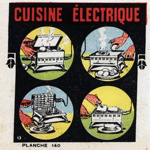 Haushaltsanwendungen der Elektrizität: elektrische Küche mit Grill. Anonyme Illustration von 1925. Private Sammlung.