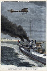 Hubert Latham (1883-1912), französischer Flieger, verlässt Sangatte in einem Monoplan 
