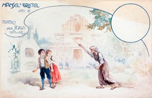 Illustration der Oper Hänsel und Gretel von Humperdinck, während der Aufführung im Teatro alla Scala