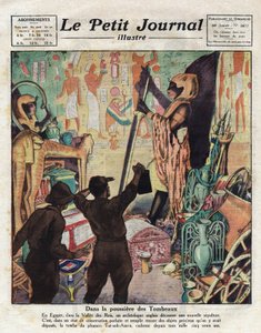 Im November 1922 betraten der englische Ägyptologe Howard Carter und Lord Carnarvon zum ersten Mal das Grab des Pharaos Tutanchamun. Illustration aus „Le Petit Journal“ 11/02/1923 (Gravur) von Anonymous Anonymous