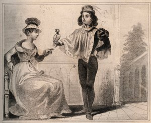 Johann II. von Valois, Herzog von Alençon (1409-1476) mit Marie de Fayel. Gravur von 1859 in „Le Monde. Geschichte aller Völker von den frühesten Zeiten bis zur Gegenwart“ von M. E. de Lostalot-Bachoue. Private Sammlung von Anonymous Anonymous